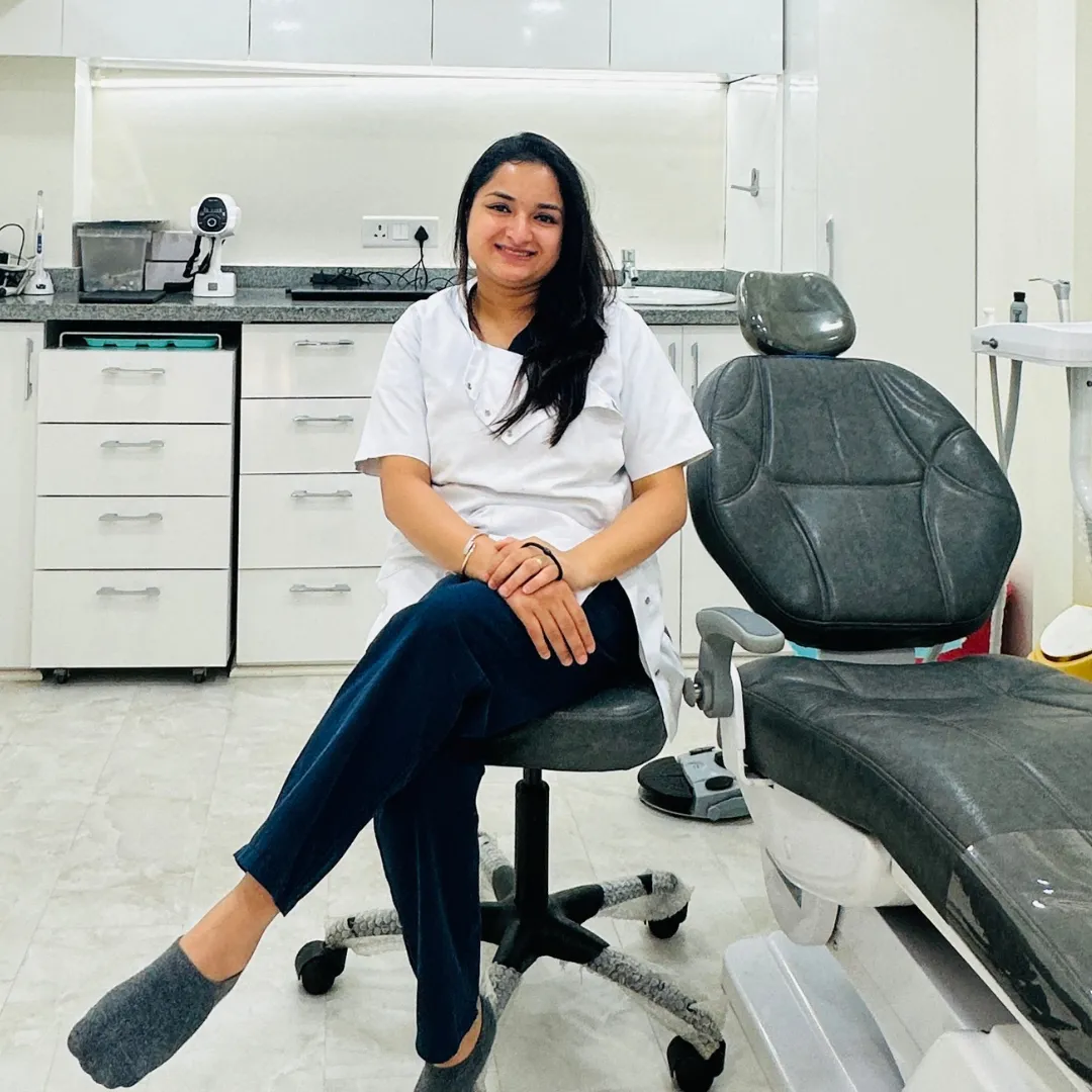 Dr. Aditi Goel, MDS, in a treatment room at Dentaire Smile Studio, Sector 50, Gurugram